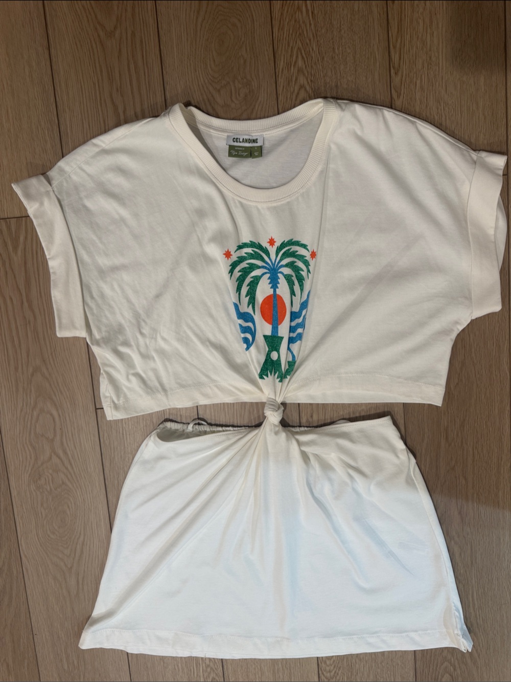 CELANDINE White Graphic Tie-Front Women’s Dress with Palm Print